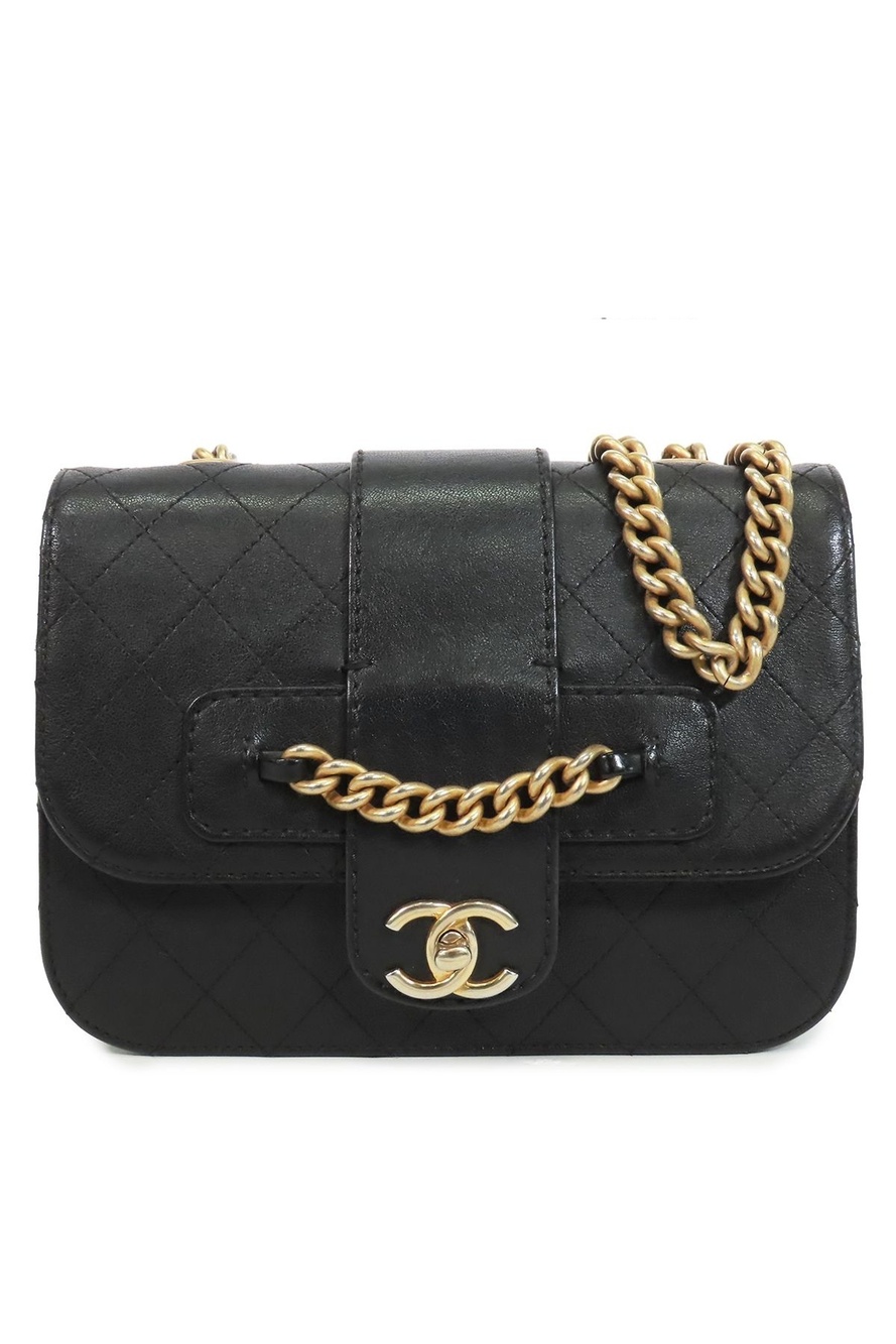 Chanel Chain Black Gold Leather Quilted Single Flap Shoulder Bag